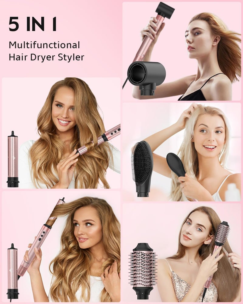 Brightup 5 in 1 Air Styler, 1400W High Speed Hair Dryer Brush, Professional Automatic Hair Curler with Cool Shot Button, 800 Million Ionic, No Heat Damage, with Travel Bag - Image 2